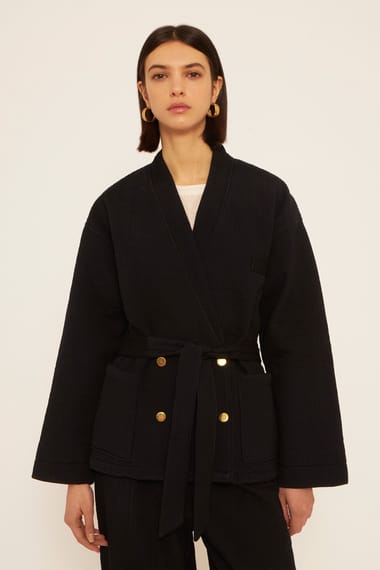Quilted kimono jacket | Black viscose quilted jacket | ANTIK BATIK