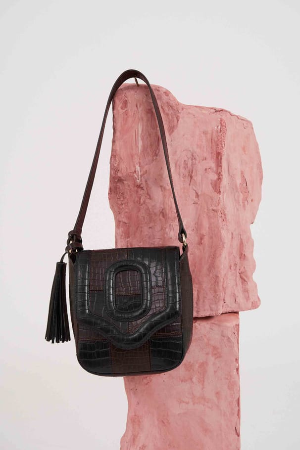 Cathy croco satchel bag - Black and burgundy | Boho chic fashion
