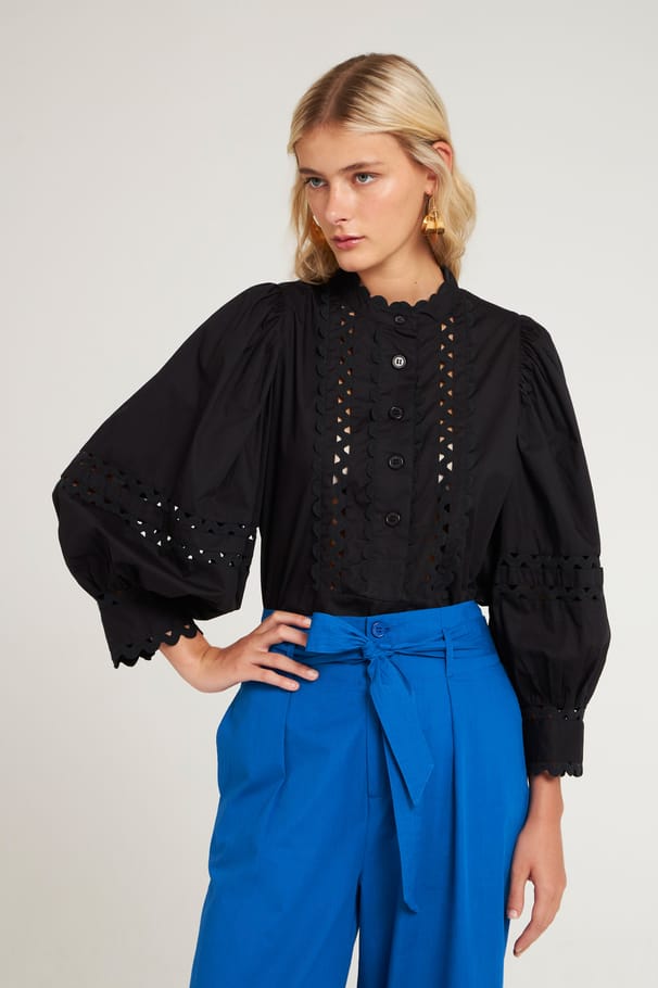 Black Victorian-inspired blouse | Black cotton poplin blouse| ANTIK BATIK