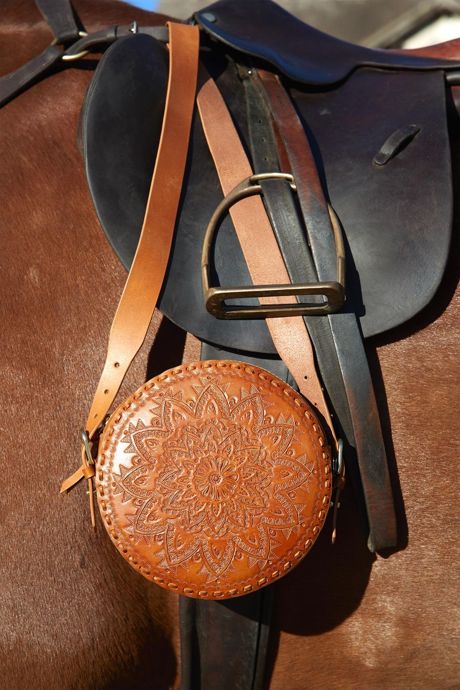 Antikbatik Kailo Embossed Leather Round Bag
