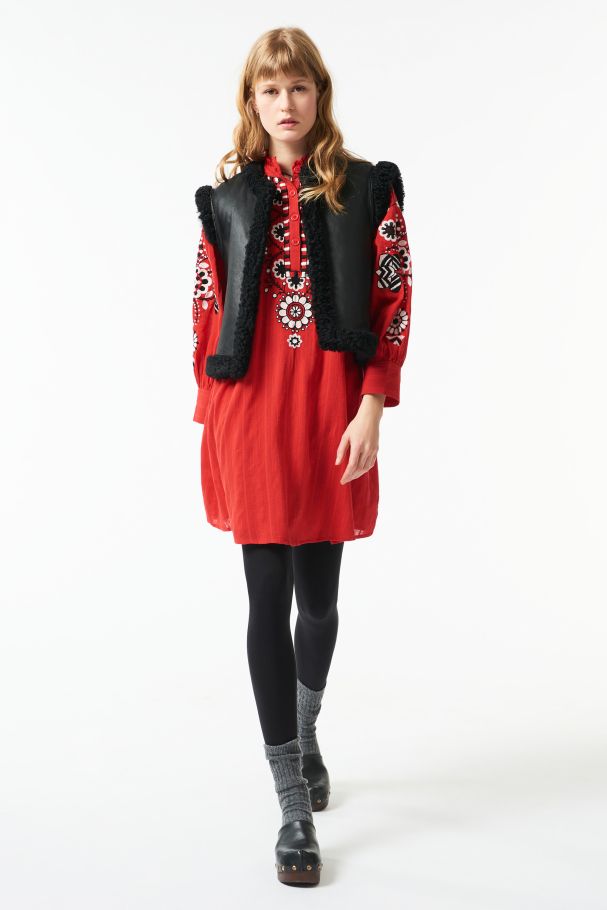Antikbatik Cami embroidered mini dress - Red